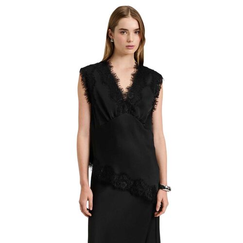 Veronika Maine Washed Satin Lace Trim Top